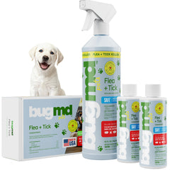 BugMD botella concentrado 3.7oz para uso contra pulgas y garrapatas.