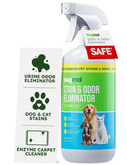 BugMD limpiador enzimático para alfombras, elimina manchas y olores de mascotas.