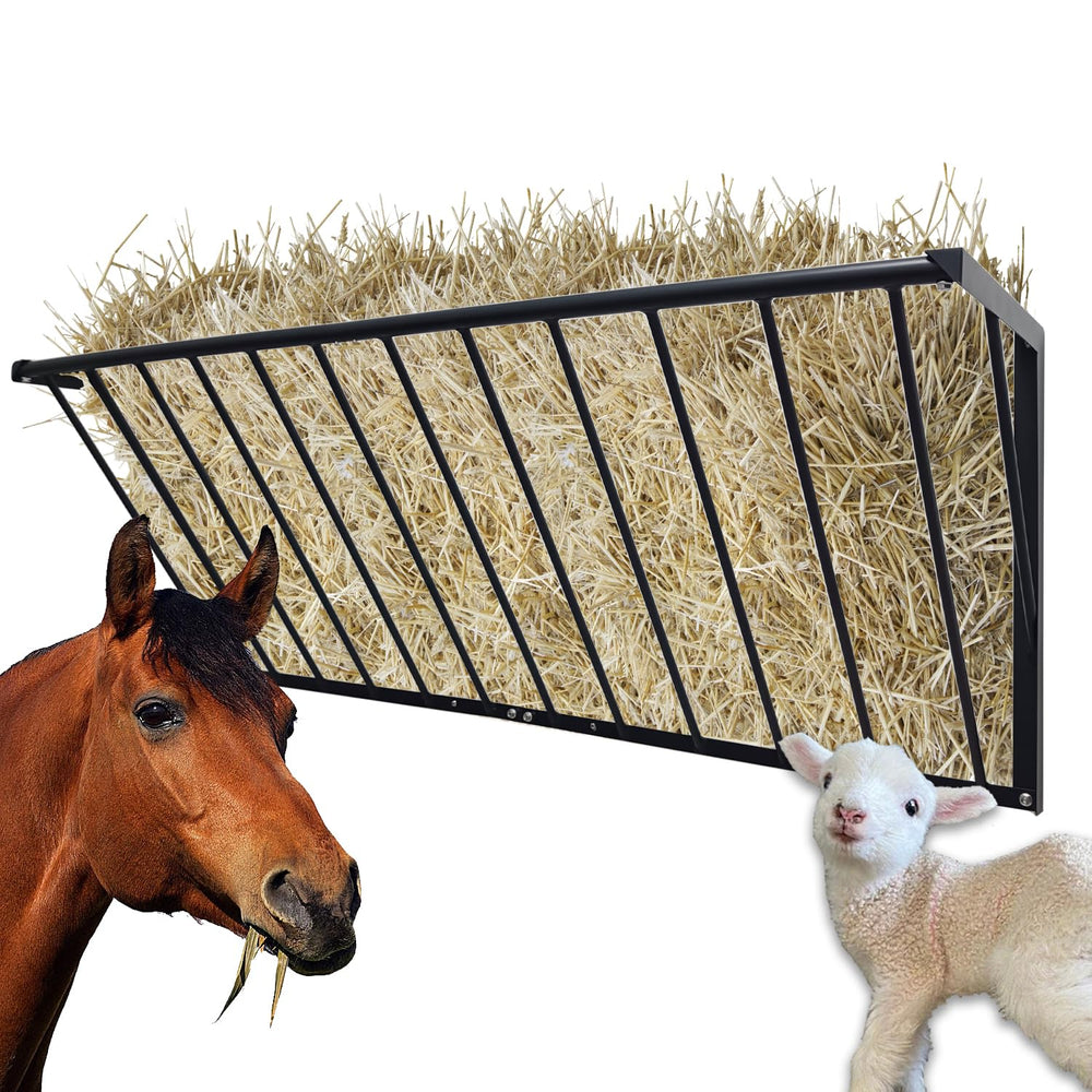 BUYYAH comedero-heno para caballos montado en pared con acceso estable.