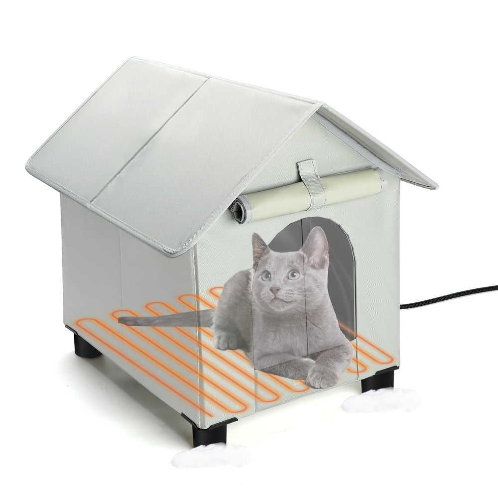 BWOGUE casa para gatos elevada con calefacción, refugio cálido para invierno