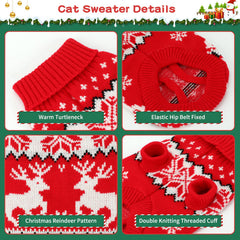 BWOGUE suéter navideño para gato cuello alto rojo, cómodo y llamativo.