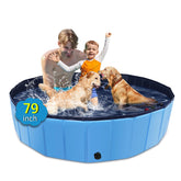 Piscina plegable CACSPS para perros, vista frontal azul, ideal para refrescar en el jardín