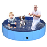 Piscina plegable CACSPS para perros azul vista general, montaje rápido al exterior