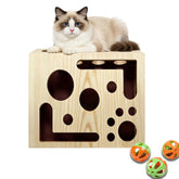 Caja educativa para gatos con cubierta de madera para juego seguro
