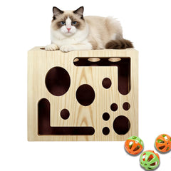 Caja educativa para gatos con cubierta de madera para juego seguro