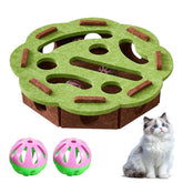 Caja de enriquecimiento para gatos con rompecabezas frontal, estimula curiosidad y juego diario