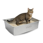 Caja para gatos de acero inoxidable: uso diario y limpieza rápida.