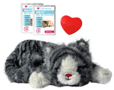 Calmeroos peluche-corazon-confort gris rayas: compañía reconfortante para mascotas.