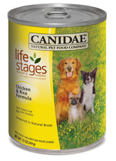 CANIDAE Etapas de Vida en lata con pollo y arroz; sabor para perros.