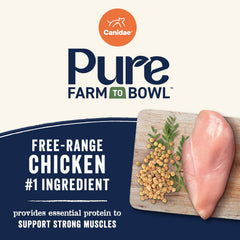 CANIDAE Pure Farm to Bowl versión sin granos para una nutrición limpia.