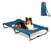 CANINE CANYON camita elevada para perros, plegable y azul oscuro, ideal para camping.
