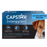 Capstar: tabletas para perro en empaque, acción rápida contra pulgas.