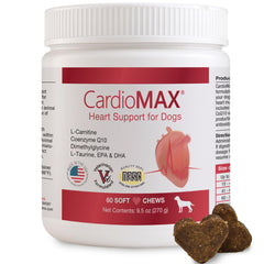 Cardiomax muestra el empaque con 60 pastillas masticables para apoyo diario del corazón
