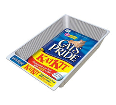 Cat's Pride Oil Dri, vista lateral de la bandeja 5pk, uso práctico para dispensar sin derrames.