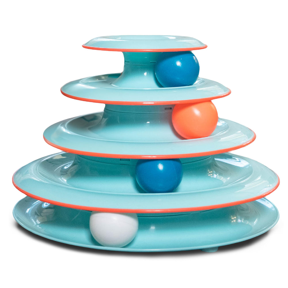 Catstages Chase Meowtain: torre de 4 niveles con bolas giratorias para gatos de interior