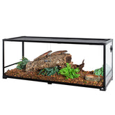 CAVACHEW 67gal terrario, vista frontal amplia para observar al reptil.