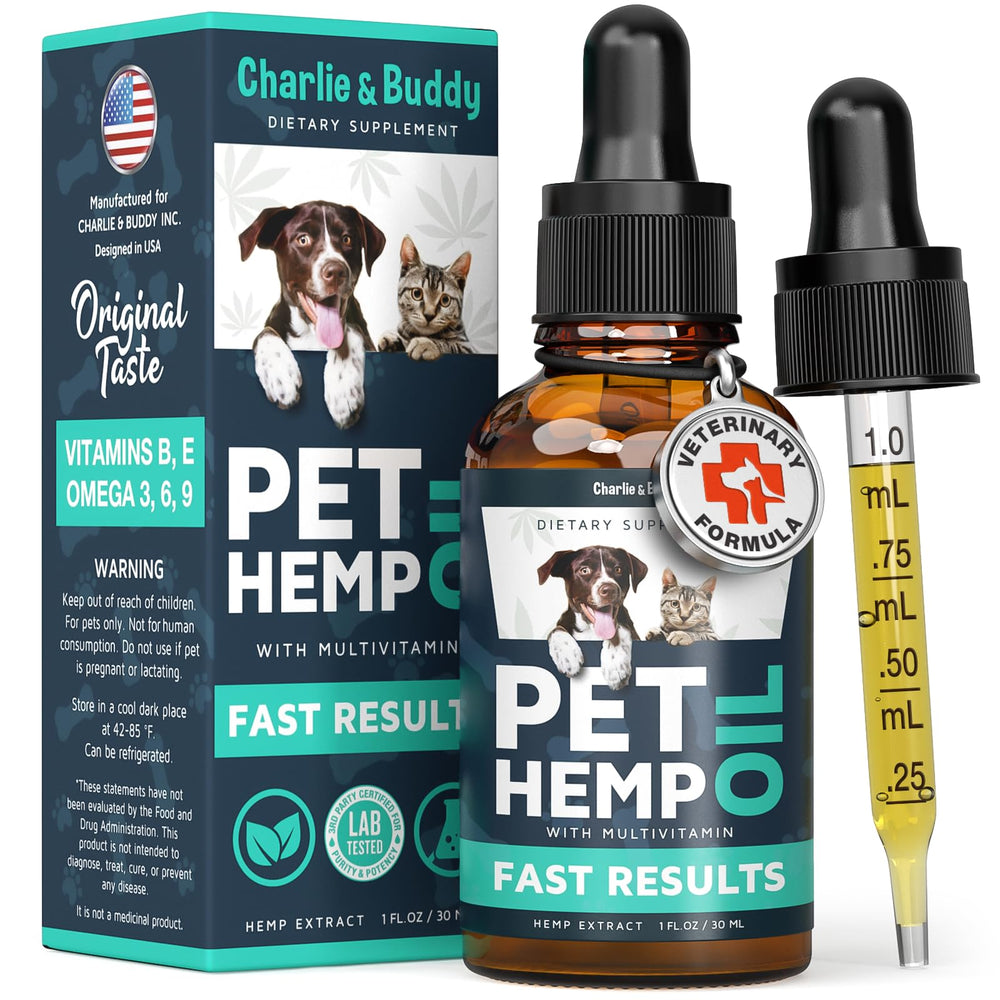 CHARLIE & BUDDY aceite de cáñamo para perros y gatos, botella para uso diario y calmante