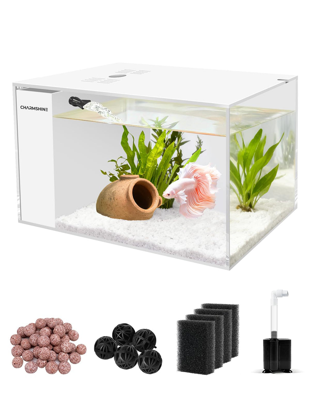 Charmshine Betta: acuario de 2,5 galones con luz LED para colores brillantes.