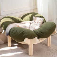 Cama elevada CHEERHOME PETS para gato con base de madera y cojín cómodo.