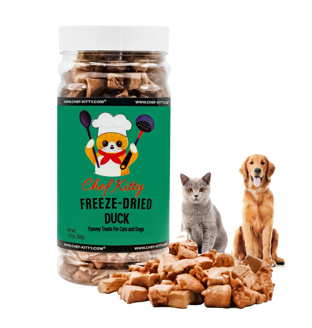 Chef Kitty pato liofilizado empaque, snack proteico para mascotas