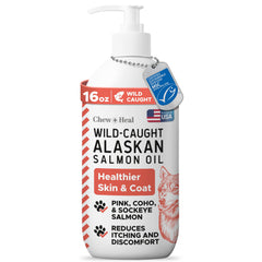 Chew + Heal Labs - dispensador en bote de aceite de salmón Alaska para medir dosis fácilmente.