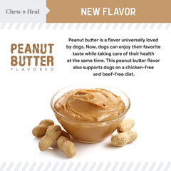 Chew + Heal Labs Calming Chews, ingredientes clave para relajación canina.