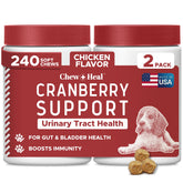 Chew + Heal Labs empaque para perro UTI, presentación práctica para uso en casa.