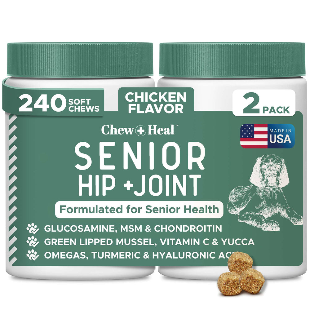 Chew + Heal Labs glucosamina para perro, foco cadera y articulaciones, apoyo a la movilidad