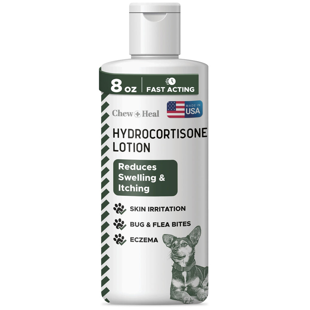Chew + Heal Labs loción para perros, botella 8 oz, alivio posible de irritaciones cutáneas.
