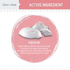 Chew + Heal Labs Kaolín para absorción del líquido y toxinas potenciales.