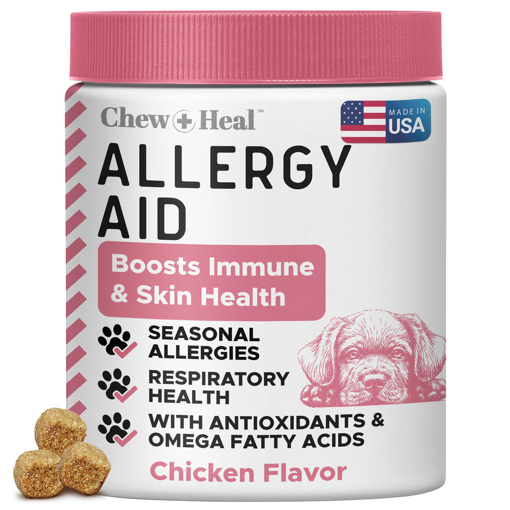 Premios suaves Chew + Heal Labs para alergias en perros y gatos.