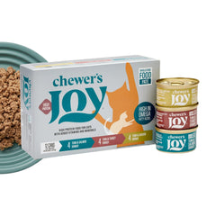 Chewer's Joy: variedad de sabores en lata para gatos curiosos.