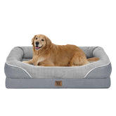 Cama ortopédica Chez Paw XL, vista frontal con soporte para cabeza y cuello.