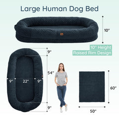 ChiXnuggle cama humana para perro grande, vista lateral, borde ergonómico que abraza la columna.