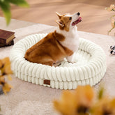 ChiXnuggle Cama para Perro Grande con Rayas Crema, lujo y confort para dormir.