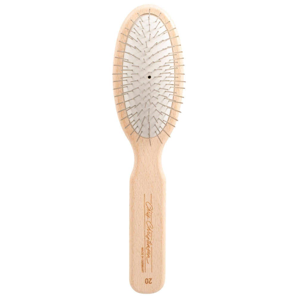 Chris Christensen cepillo oval pin 20mm Original Series, visión completa para grooming profesional.