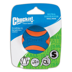 Chuckit! Ultra Squeaker Ball pequeña, empaquetada en 4pack, ideal para juegos en casa.