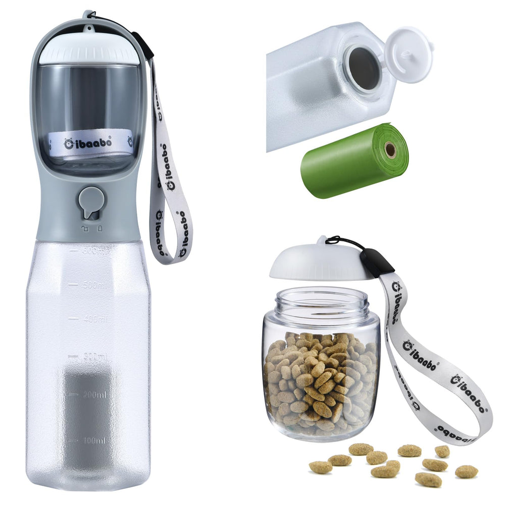 Cibaabo botella de agua con contenedor de alimento, ideal para paseos con mascotas.