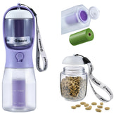 Cibaabo botella para perro con contenedor de alimento, ideal para paseos con comida rápida.