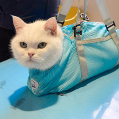 Cinf bolsa-bano-gato azul frente: baño cómodo y seguro