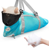 Cinf bolsa de baño para gatos con malla transpirable azul claro, ideal para sesiones de baño suaves y secado rápido.