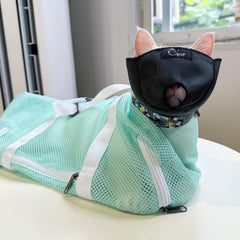 Cinf bolsa-bano-gato-menta-talla-l protege durante el lavado de mordidas y arañazos.