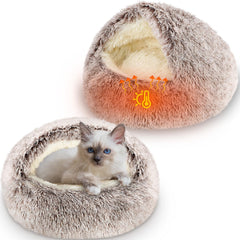 Cinnvoice cama-gato-auto-caliente-con-capucha ofrece refugio cálido para mascotas