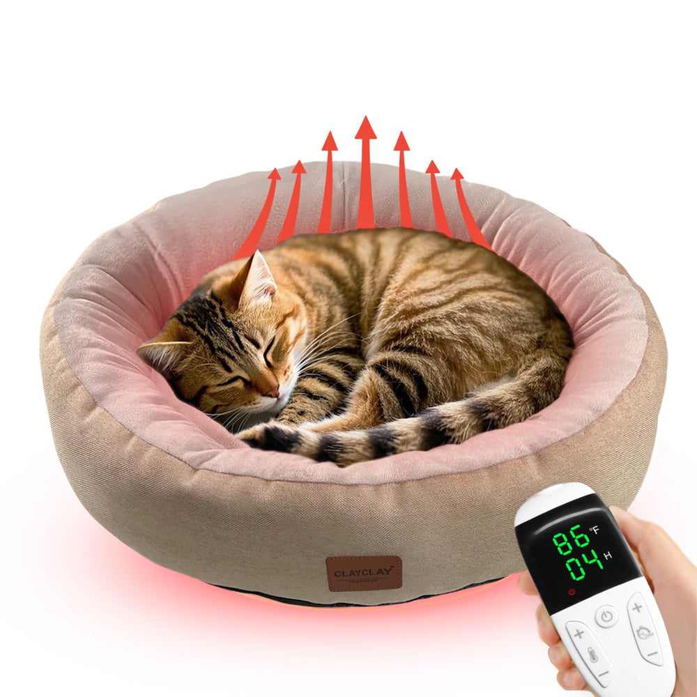 CLAYCLAY cama para gatos calefactada redonda, calor cómodo para días fríos.