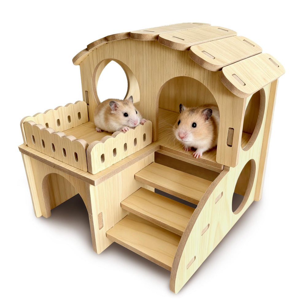 CllyCnny casita de hámster en madera con escalera y plataforma para juego seguro.