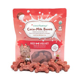 CocoTherapy Coco-Milk Bones Rojo Terciopelo empaquetado, premio sabroso para perros.