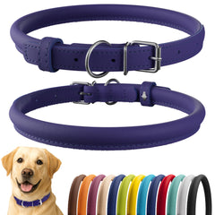 CollarDirect collar de cuero enrollado morado suave, ideal para perros con pelo largo.