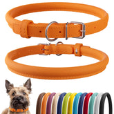 CollarDirect collar de cuero enrollado naranja suave, cómodo para uso diario.