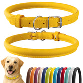 CollarDirect: collar de cuero enrollado suave en amarillo para mascotas.