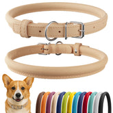 CollarDirect collar de cuero enrollado suave beige para pelaje delicado.
